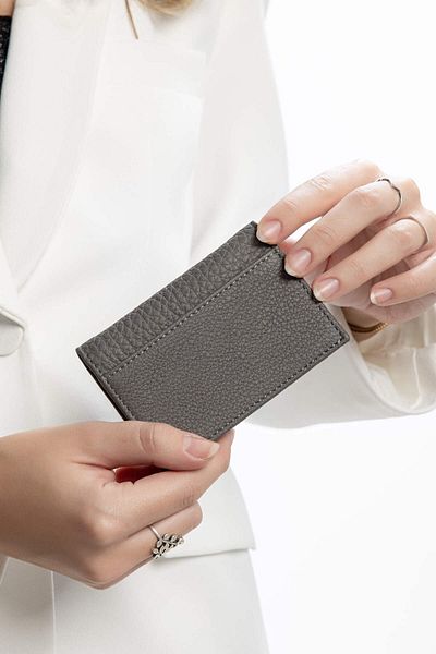 Tamer Tanca Suport card de damă din piele naturală gri
