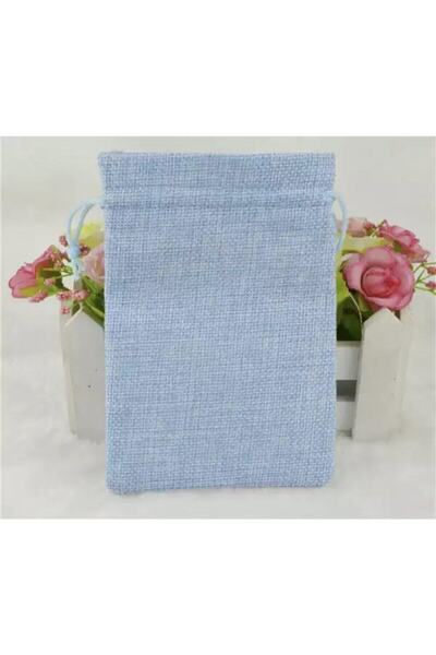 OZN TUHAFİYE Kese Mavi Renk Jüt Kumaş 7x9 Cm 10 Adet