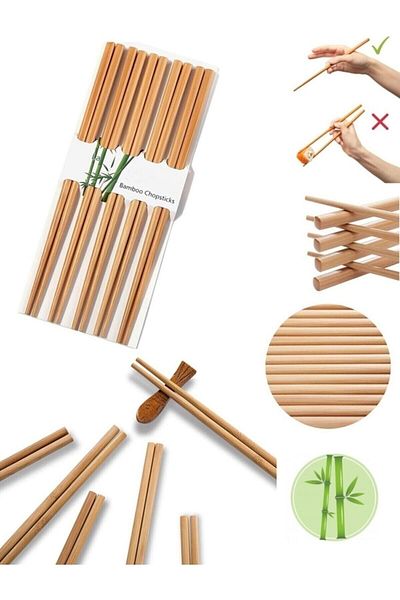 Neler Geldi Neler 10 Pairs - 20 Pieces Washable Organic Bamboo Chinese Chopstick Chopsticks Chinese Chopstick - Chinese Chopsticks