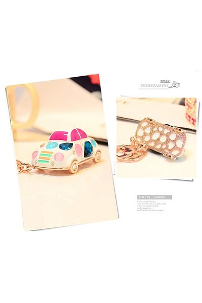 esdekor Metal Stone Retro Motorcycle Gold Color Car Keychain Colorful Rhinestone Beetle Key 1 Piece