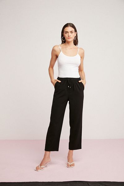 ETHIQUET Khloe Set de 2 piese din bumbac pentru femei, cu gât rotund, curea subțire, negru - alb.