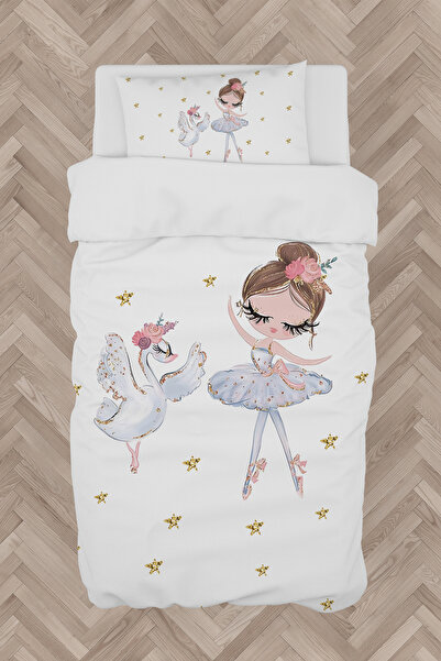 MEKTA HOME غرفة الأطفال والرضع طقم غطاء لحاف بنمط راقصة الباليه والبجعة