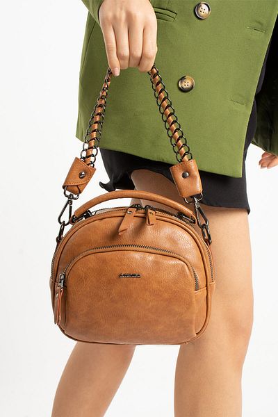 Getcho Versa Women's Brown Mini Crossbody Bag 4 Compartment Round Chain Strap Bag Suitable for Daily Use