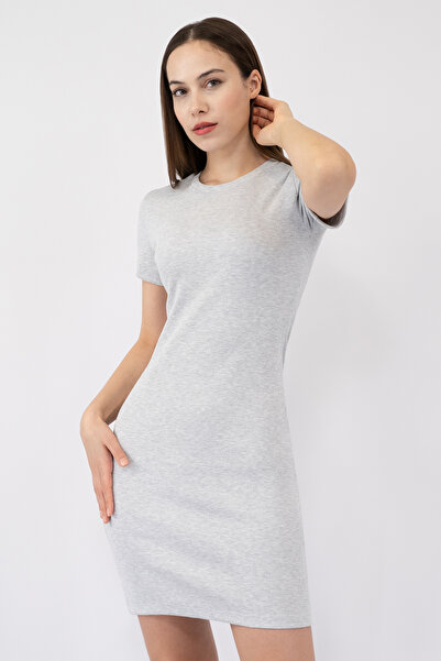 Soyo Women's Gray Cotton Crew Neck Short Sleeve Ribbed Knitted Mini Dress