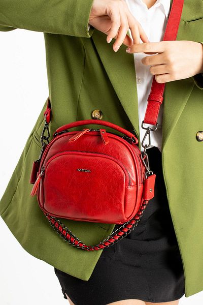 Getcho Versa Women's Red Mini Crossbody Bag 4 Compartment Round Chain Strap Bag Suitable for Daily Use