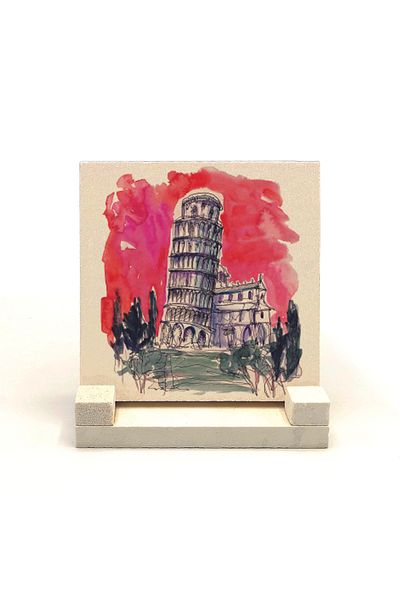 Sadrazam Pisa Tower Printed Natural Stone Desktop 10x10 Krg-51
