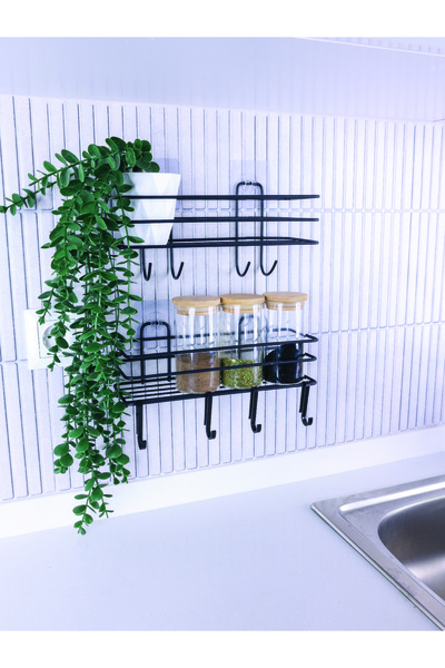BUSEMSİ HOME مجموعة رف المطبخ المكونة من 2 منظم رف توابل معدني أسود عصري فاخر