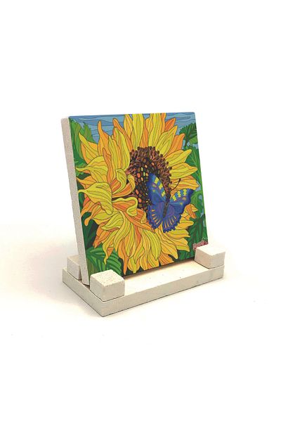 Sadrazam Butterfly Printed Natural Stone Desktop 10x10 Krg-154