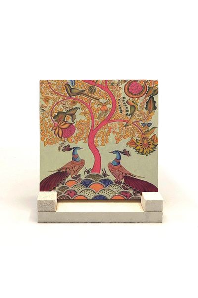 Sadrazam Peacocks Printed Natural Stone Desktop 10x10 Krg-161
