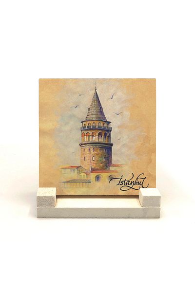 Sadrazam Suport de birou din piatră naturală imprimat Turnul Galata 10x10 Krt-21