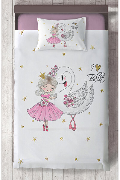 BAMBAŞKA MODA BEBEK VE ÇOCUK ODASI Balerin Kız ve Kuğu Deseli Yatak Örtüsü