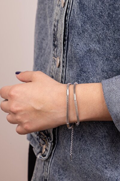 Sacha Accessories Mesh Pipe Double Row Silver Steel Bracelet
