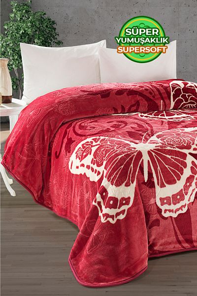 Evlen Home Collection Thick Soft Plush 4 Kg Blanket Supersoft Embos Double Soft Emboss 220x240 cm KLB Red