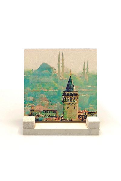 Sadrazam Turnul Galata și Moscheea Süleymaniye Desktop din piatră naturală imprimată 10x10 Krt-23