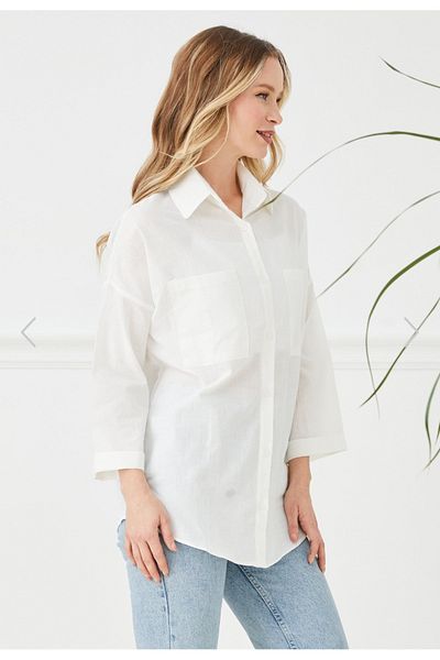 Alegante Women's Oversize Ecru Color Linen Woven Cotton Shirt