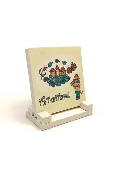 Sadrazam Επιτραπέζιο 10x10 από φυσική πέτρα - Istanbul Cat Printed Krt-62