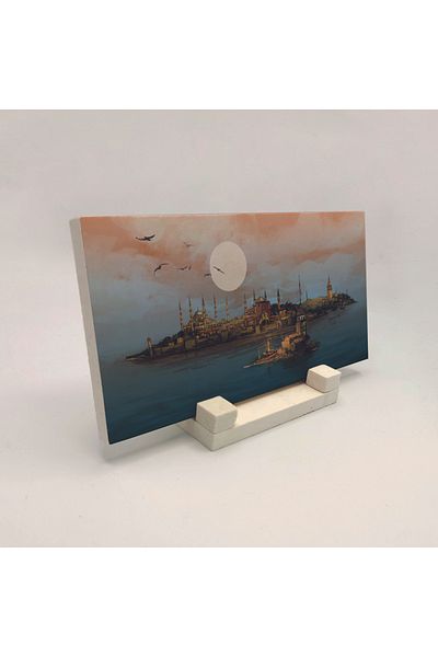 Sadrazam Istanbul Silhouette Printed Natural Stone Desktop 10x20 Drt-1