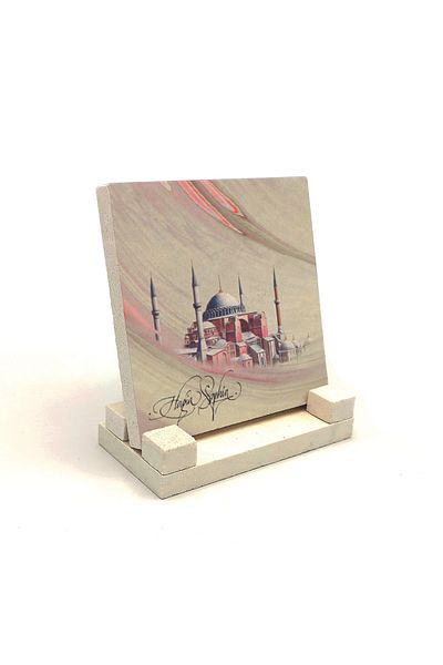 Sadrazam Suport de birou din piatră naturală imprimat Moscheea Hagia Sofia 10x10 Krt-2