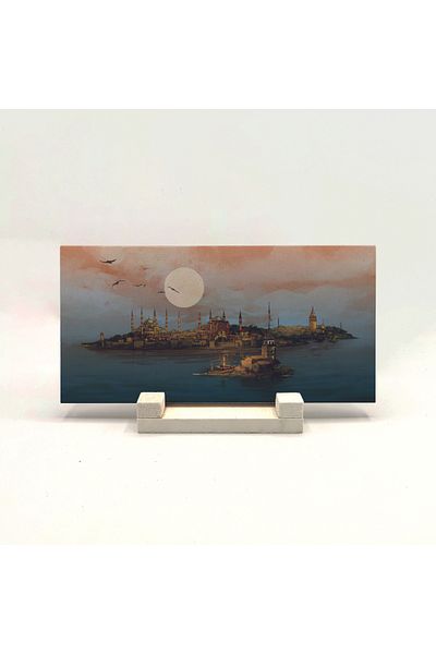 Sadrazam Istanbul Silhouette Printed Natural Stone Desktop 10x20 Drt-1