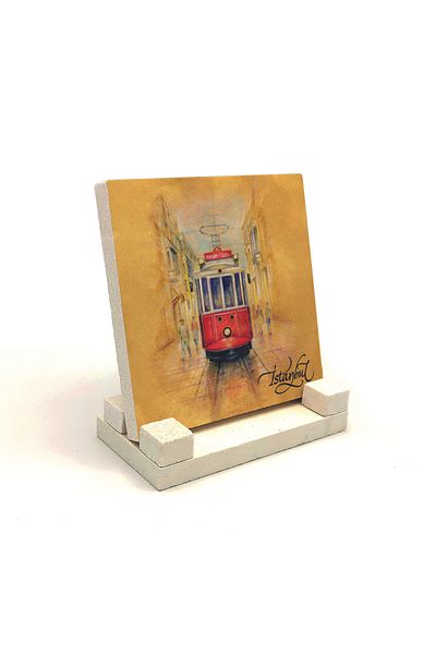 Sadrazam Επιτραπέζια Φυσική Πέτρα - Nostalgic Tram Printed, 10x10 Krt-45