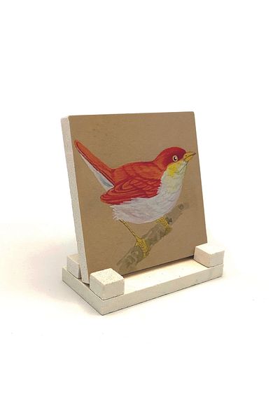 Sadrazam Bird Printed Natural Stone Desktop 10x10 Krg-157