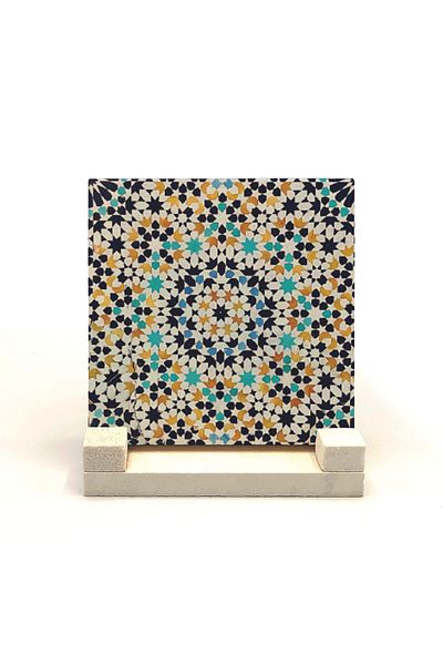 Sadrazam Suport de birou din piatră naturală imprimat cu model islamic marocan 10x10 KD-9