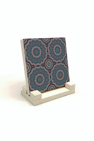 Sadrazam Mandala Pattern Printed Natural Stone Desktop 10x10 Kd-92