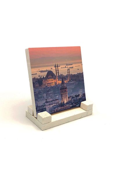 Sadrazam Turnul Galata și Moscheea Süleymaniye Desktop din piatră naturală imprimată 10x10 Krt-24