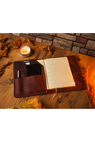 Cozy Leather Unisex, Vişne Rengi, El Yapımı, Hakiki Deri Defter Kılıfı, A5