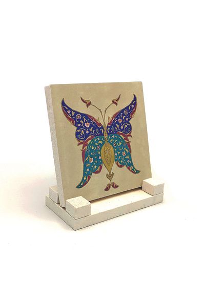 Sadrazam Suport de birou din piatră naturală imprimat cu model fluture 10x10 Kd-5