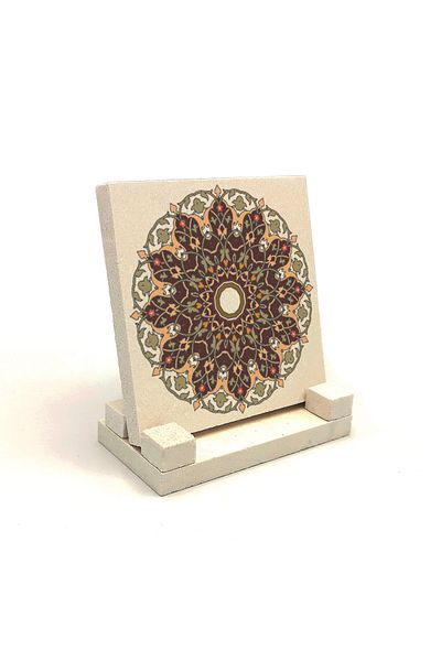 Sadrazam Suport de birou din piatră naturală imprimat cu model Rumi 10x10 Kd-58