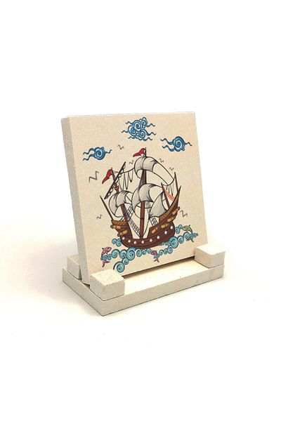 Sadrazam Ship Printed Natural Stone Desktop 10x10 Krg-130