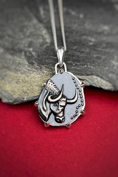 Ebrar Silver Gümüş Boğa Burcu Kolye 925 Ayar Gümüş Unisex Boğa Burç Taşsız Öz...