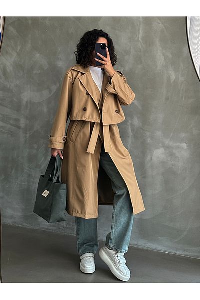 AÈC PRIVÈ WOMEN'S NEW SEASON TREND MAGIC BOTH VEST BOTH CROP BOTH TRENCH COAT 777