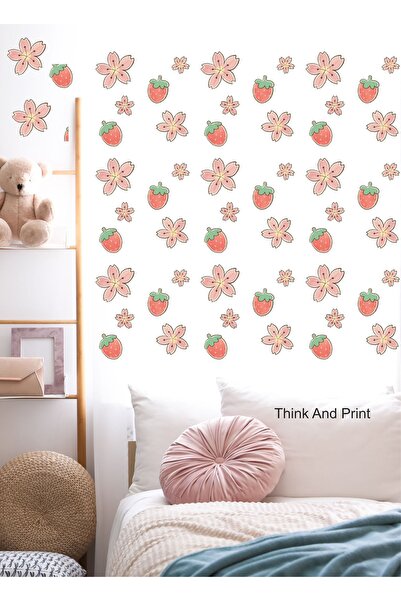 Think And Print Αυτοκόλλητο τοίχου με μοτίβο αγριολούλουδων φράουλας