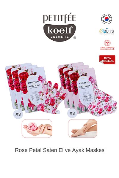 Petitfee Rose Petal Satin Glove Type Hand & Foot Mask Set 16ml