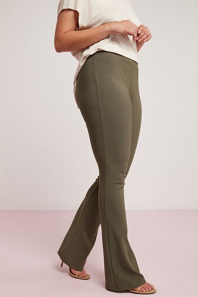 ETHIQUET Larissa Women's Corduroy Interlocked Flexible Flare Khaki Plus Size Trousers That Cover The Body Completely