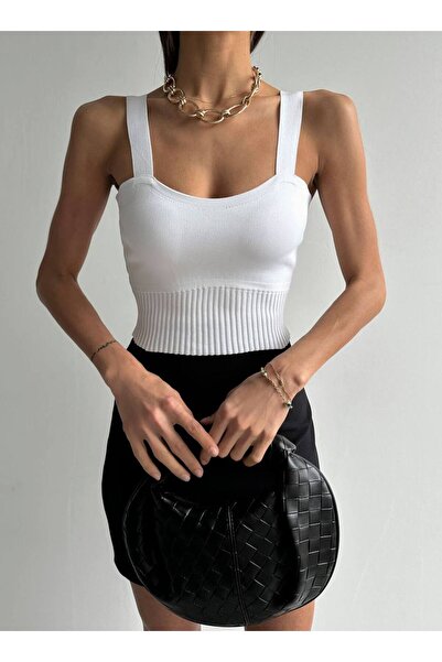 Laluvia Ecru Waist Rubber Strap Knitwear Blouse