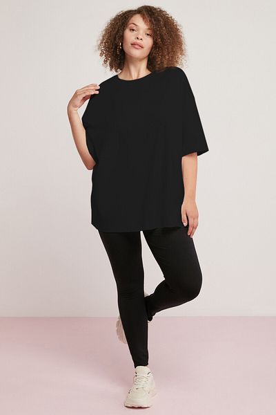 ETHIQUET Gabrıelle Damen-T-Shirt mit Rundhalsausschnitt, Übergröße, einfarbig, Schwarz, Übergröße