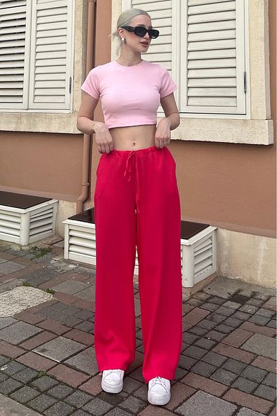 Madmext Fuchsia Crinkle Stoff Basic Damen Strandhose Mg1778