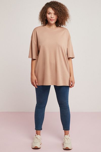 ETHIQUET Modest Vivian Women - 100% Organic Cotton, Crew Neck, Oversize Fit, Brown, Plus Size T-shirt