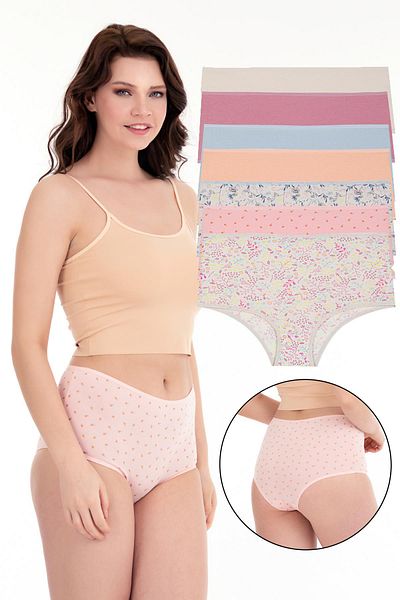 Sensu Chiloți din bumbac Lycra, 7 piese, cu talie înaltă, în culori deschise și cu modele