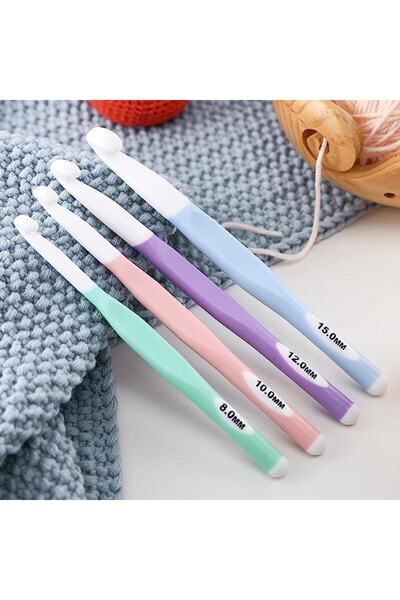 BALIM ÖRGÜ EVİ Ergonomik Saplı Renkli Büyük Numaralar Tığ Seti 8-10-12-15 Mm