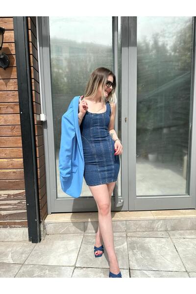 AliceLuxury Kalın Askılı Mini Kot elbise