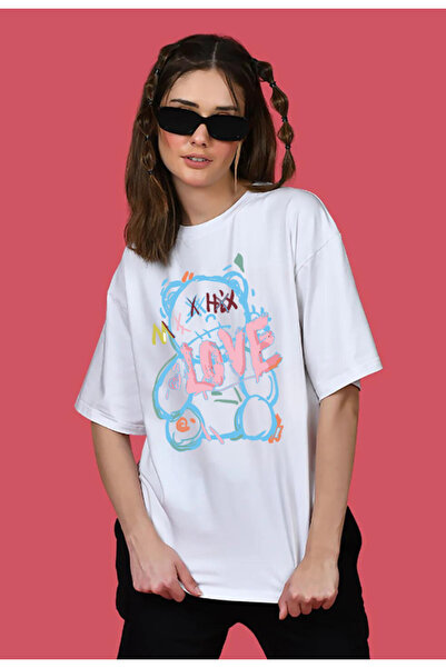 MATK MODASI bear love Βαμβακερό μπλουζάκι με στάμπα Oversize