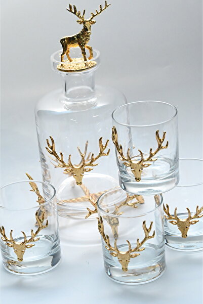 iQey Home Geyik Figürlü Gold Viski Bardağı 4’lü Set / Figürlü Bardak
