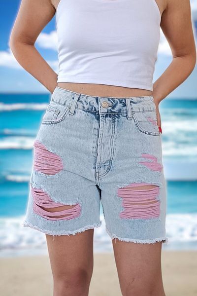 yagmurberen LINED HIGH WAIST TEARED JEANS SHORTS