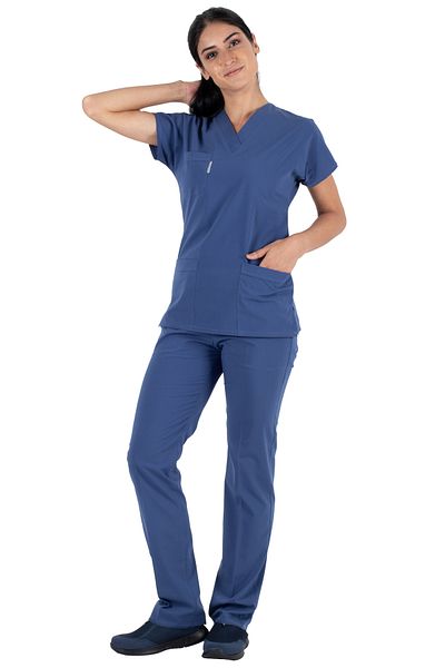 Alsancak Üniforma Storm Blue Lycra Χοντρό ελαστικό ύφασμα Scrubs Flex μανίκι νυχτερίδας Doctor Nurse Jersey