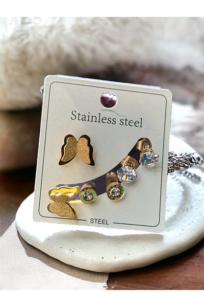 İNN JEWELLERY Steel Earrings Anti-Tarnish Anti-Allergic Butterfly Figure (2 Years Importor Warranty)