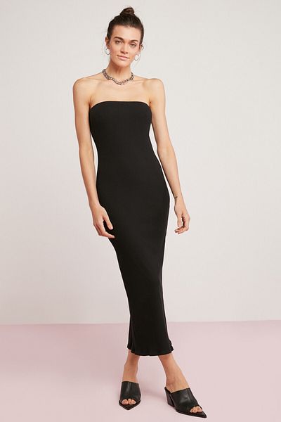 ETHIQUET Rochie neagră de lungime maxi pentru femei Dellılah, din bumbac, slim fit